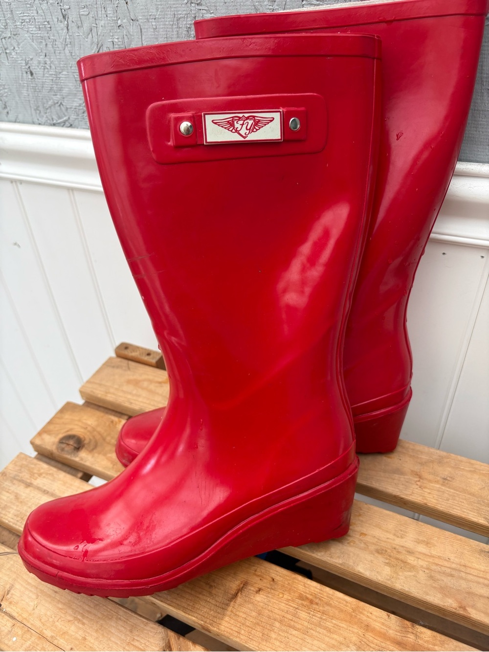 Fy bold red rain boots wedges